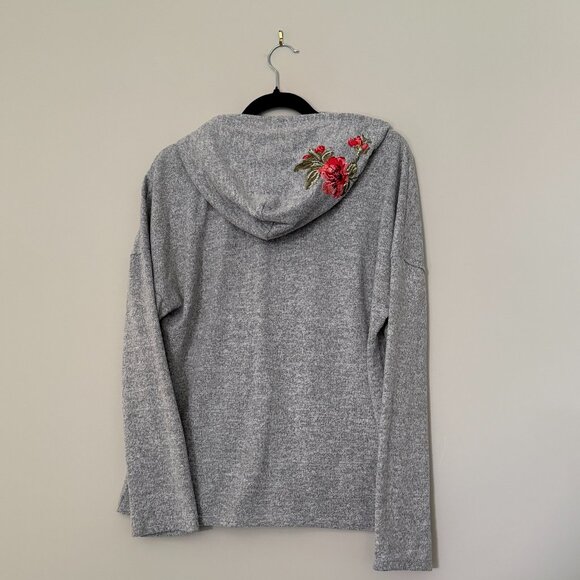 💖Host Pick💖 Rose Embroidered Long Sleeve Gray Zip Up Hoodie XL - Picture 3 of 9